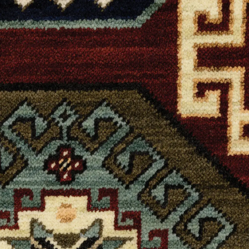 2' X 3' Red Blue Brown And Beige Oriental Power Loom Stain Resistant Area Rug With Fringe - Image 4