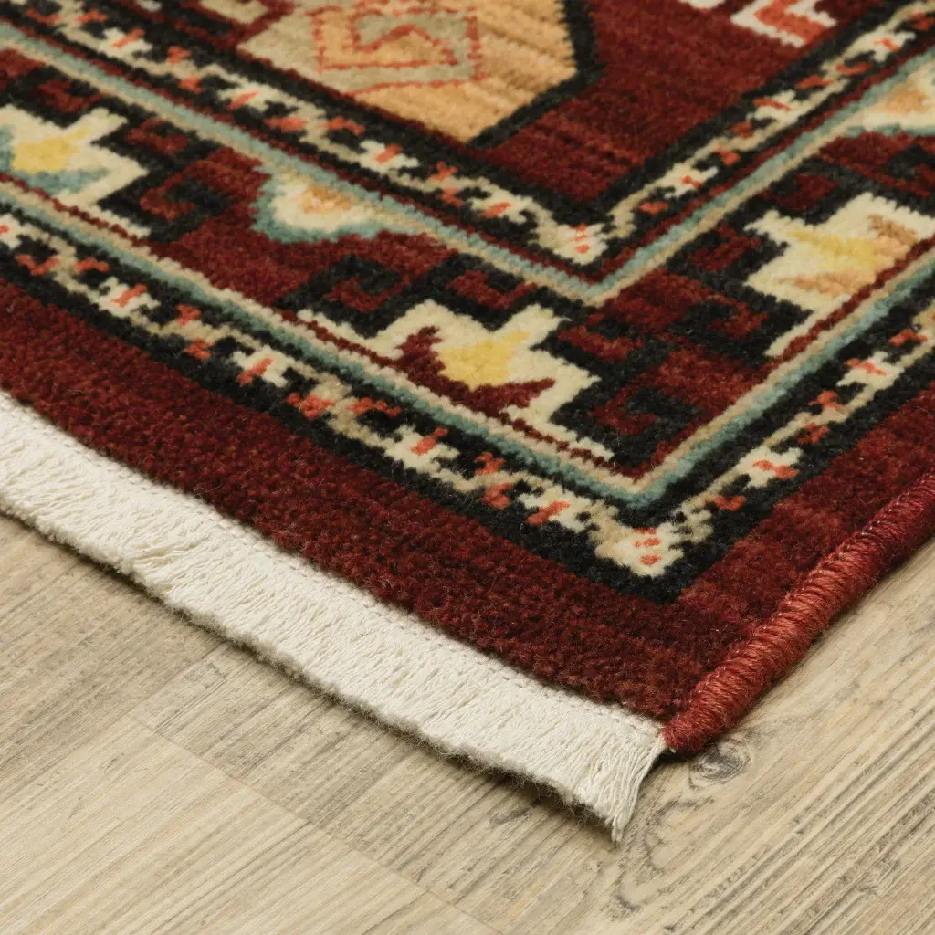 2' X 3' Red Blue Brown And Beige Oriental Power Loom Stain Resistant Area Rug With Fringe - Image 7