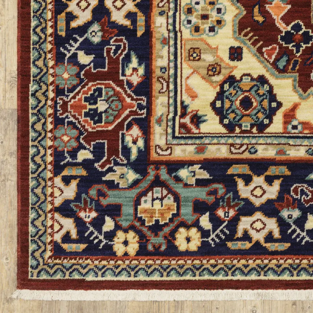 2' X 3' Red Blue Orange And Beige Oriental Power Loom Stain Resistant Area Rug With Fringe - Image 4