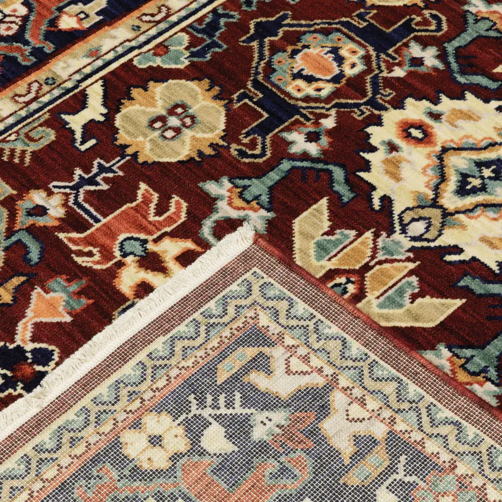 2' X 3' Red Blue Orange And Beige Oriental Power Loom Stain Resistant Area Rug With Fringe - Image 5