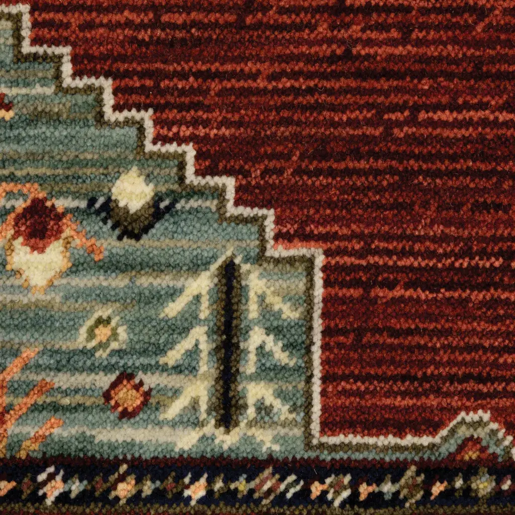 2' X 3' Red Blue Orange And Ivory Oriental Power Loom Stain Resistant Area Rug With Fringe - Image 3