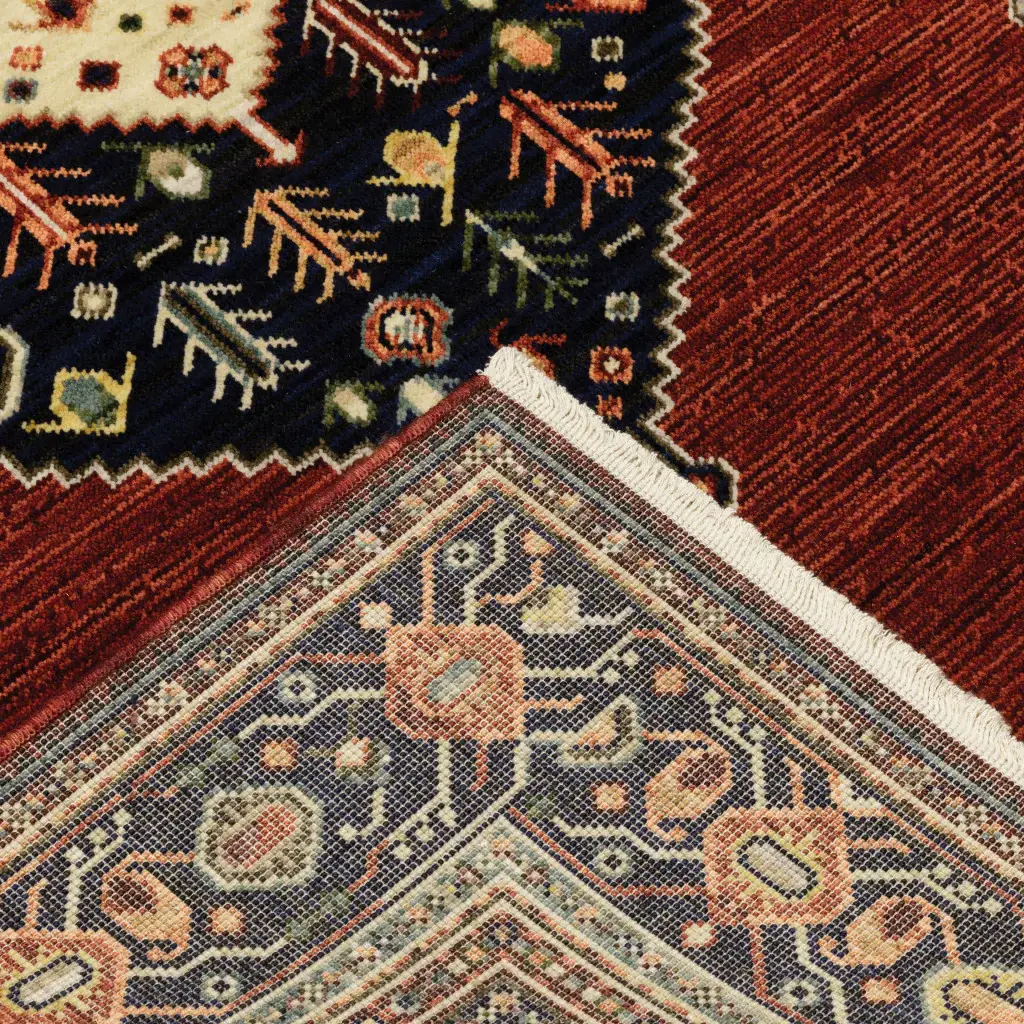 2' X 3' Red Blue Orange And Ivory Oriental Power Loom Stain Resistant Area Rug With Fringe - Image 5