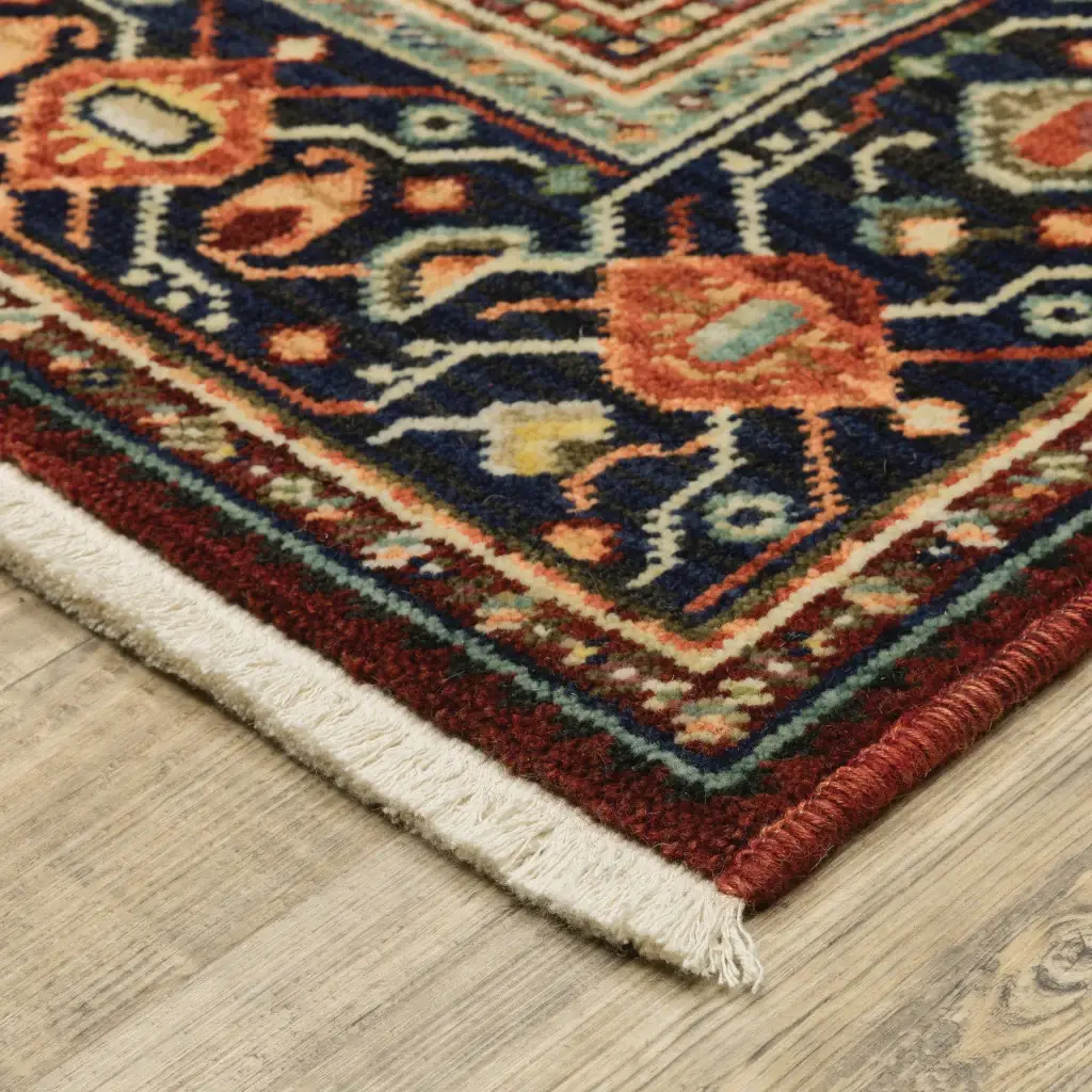 2' X 3' Red Blue Orange And Ivory Oriental Power Loom Stain Resistant Area Rug With Fringe - Image 6
