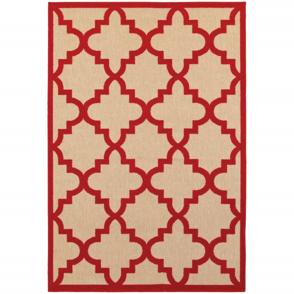 2' X 3' Red Geometric Stain Resistant Indoor Outdoor Area Rug