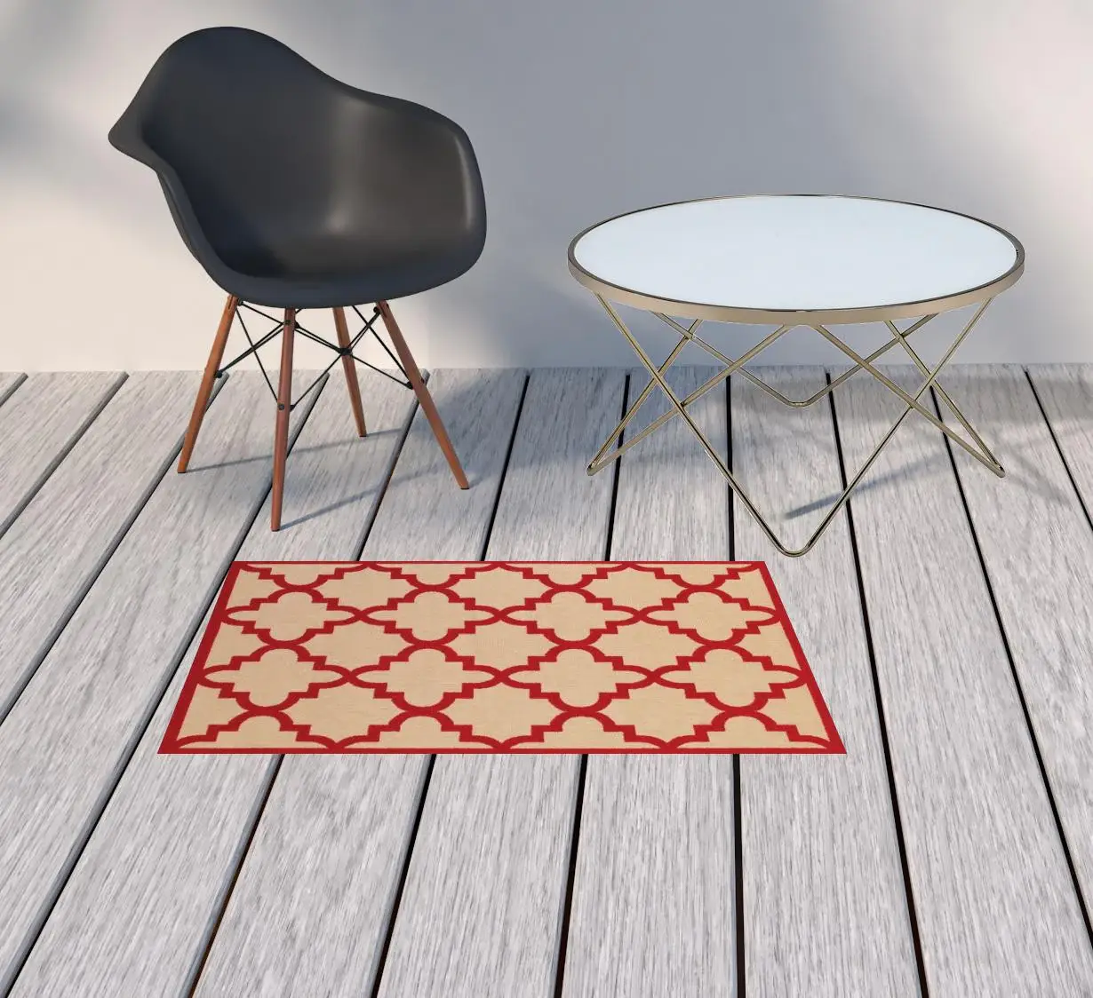 2' X 3' Red Geometric Stain Resistant Indoor Outdoor Area Rug - Image 2