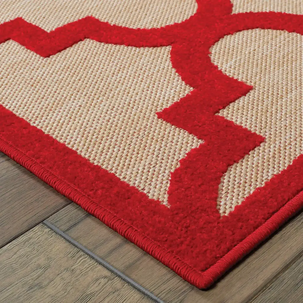 2' X 3' Red Geometric Stain Resistant Indoor Outdoor Area Rug - Image 3