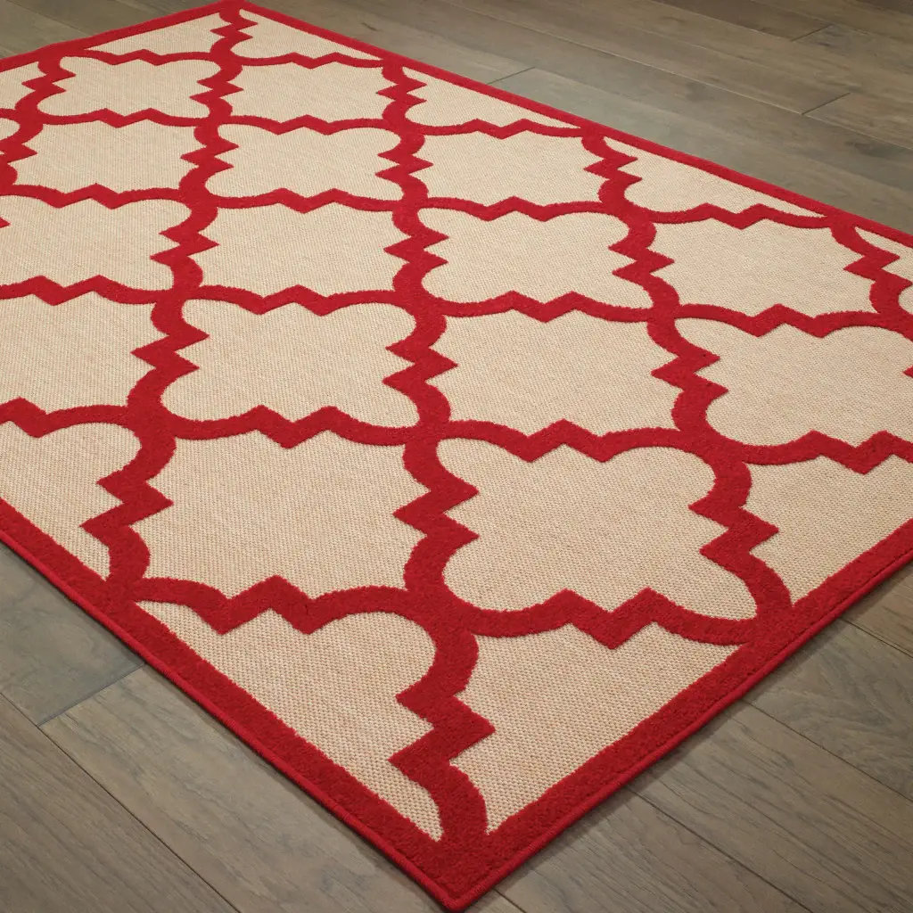 2' X 3' Red Geometric Stain Resistant Indoor Outdoor Area Rug - Image 4