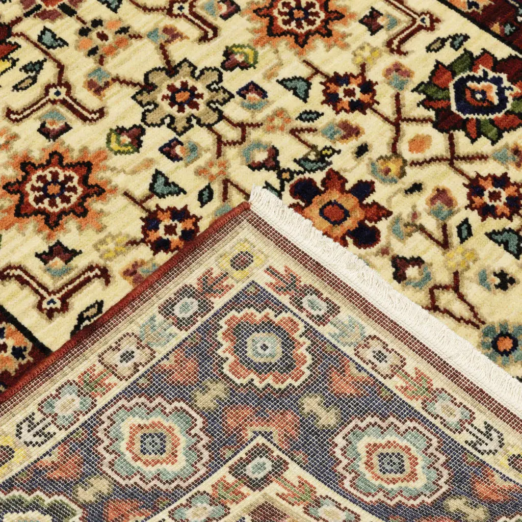 2' X 3' Red Ivory Blue And Orange Oriental Power Loom Stain Resistant Area Rug With Fringe - Image 5