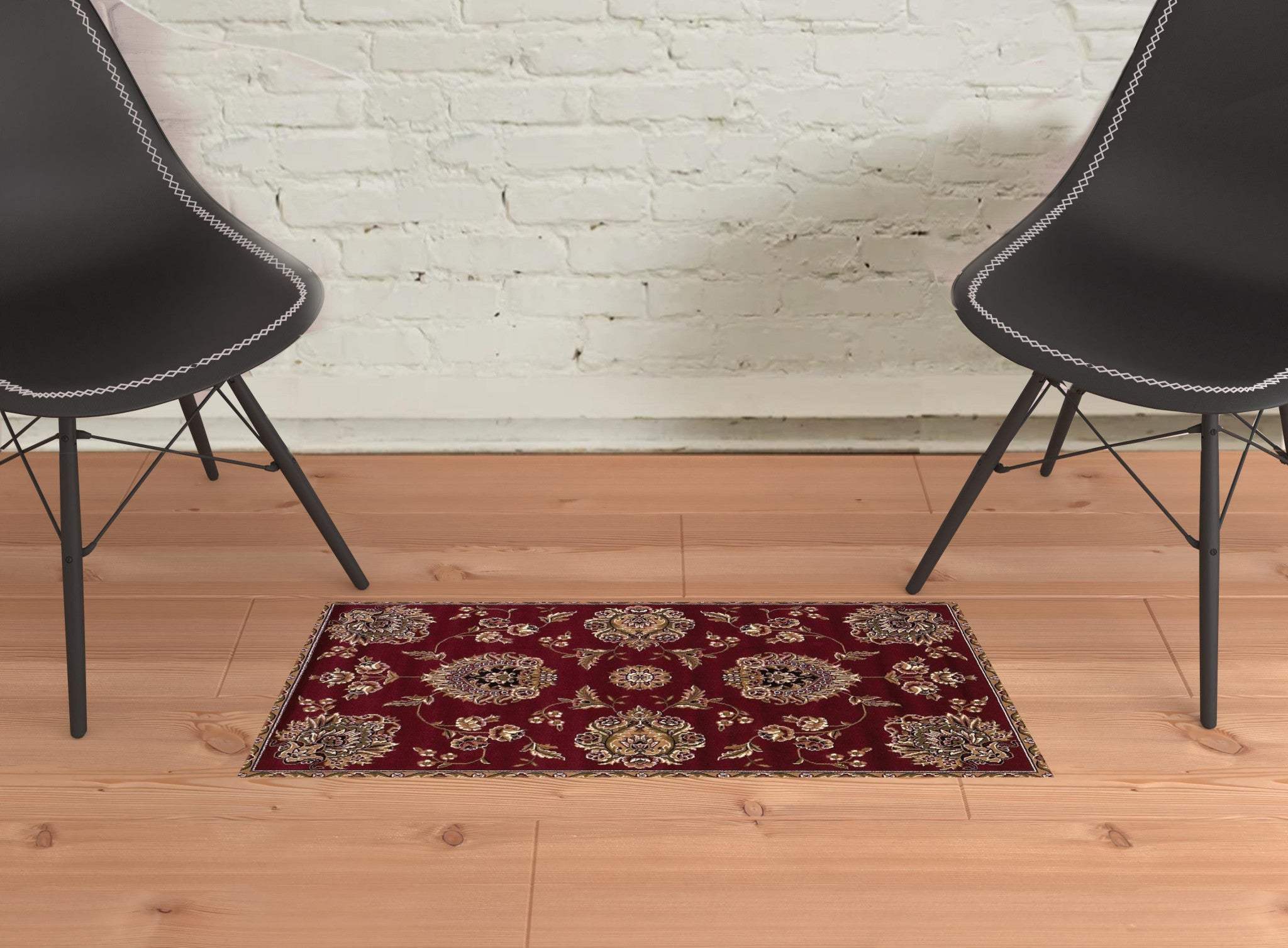 2' X 3' Red Ivory Machine Woven Floral Traditional Indoor Accent Rug - Image 2