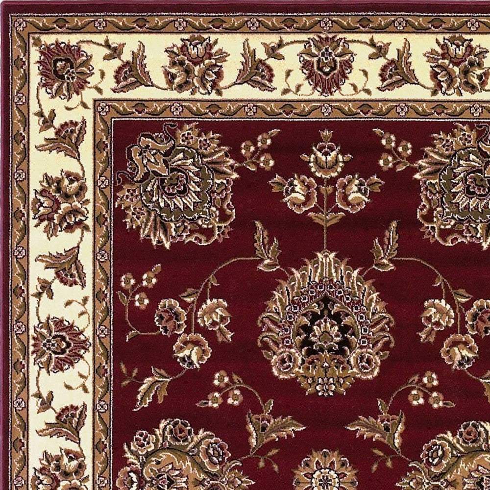 2' X 3' Red Ivory Machine Woven Floral Traditional Indoor Accent Rug - Image 6