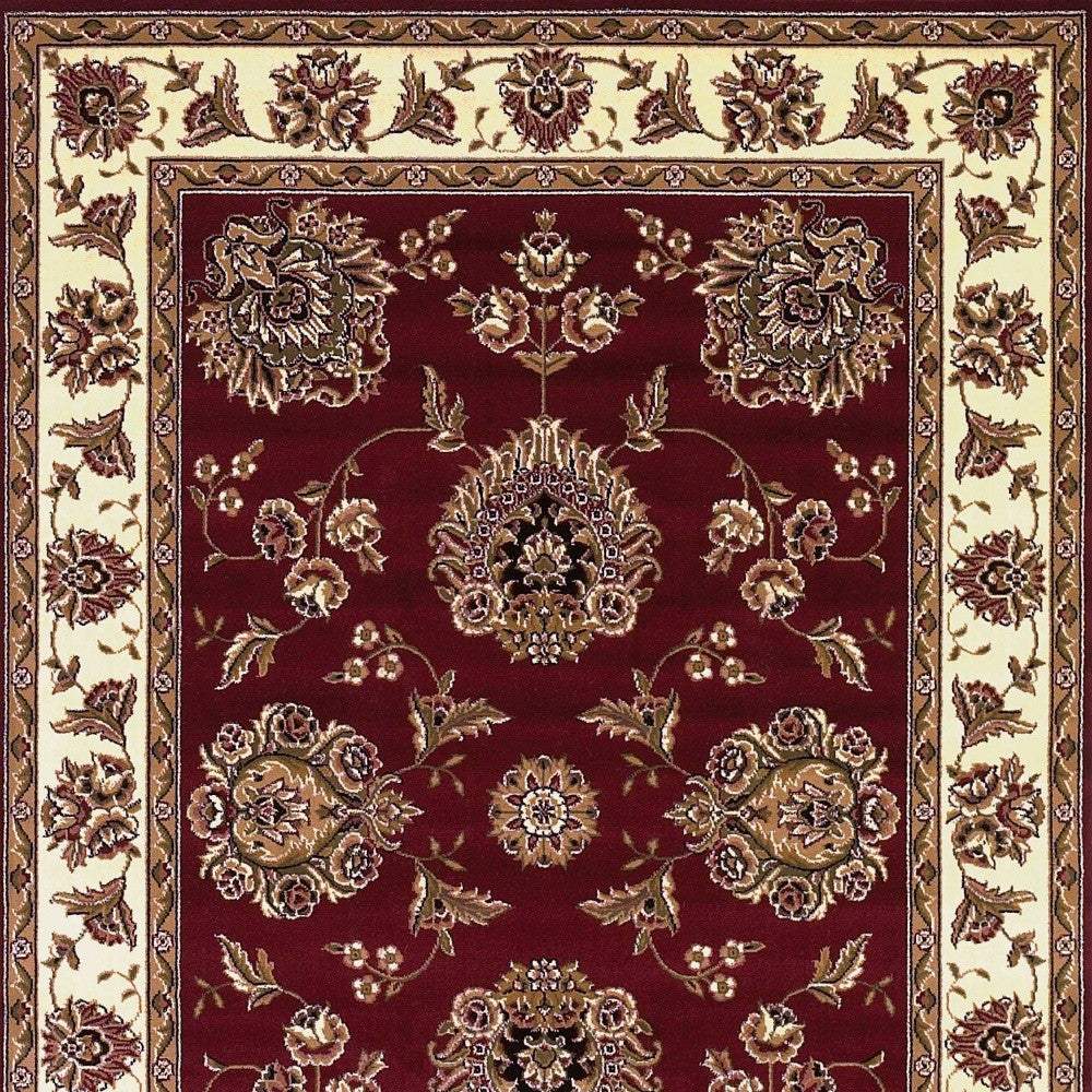 2' X 3' Red Ivory Machine Woven Floral Traditional Indoor Accent Rug - Image 7