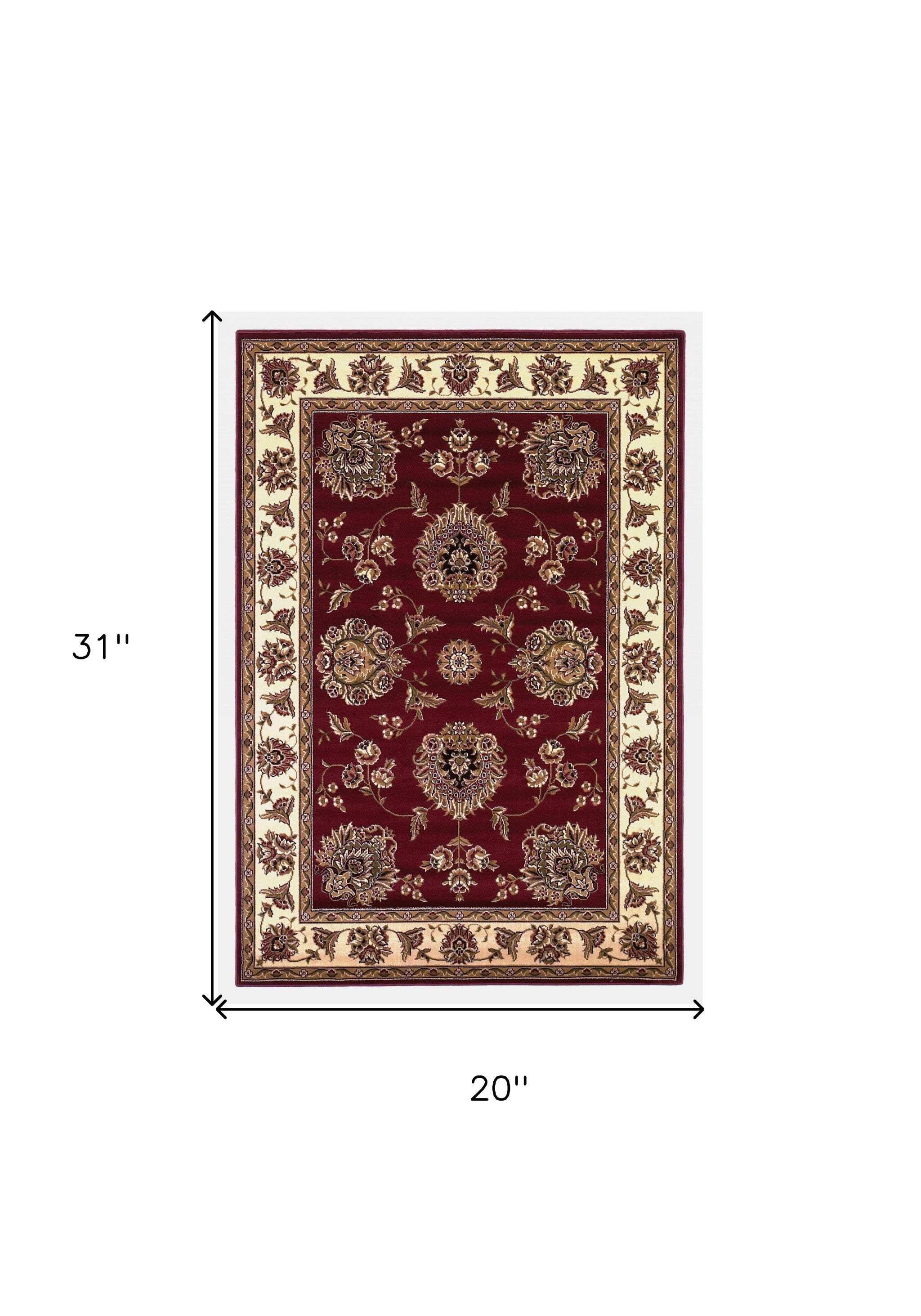 2' X 3' Red Ivory Machine Woven Floral Traditional Indoor Accent Rug - Image 9
