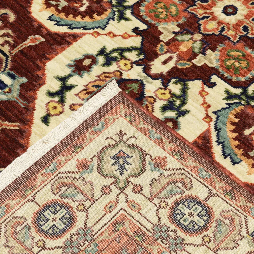 2' X 3' Red Ivory Orange And Blue Oriental Power Loom Stain Resistant Area Rug With Fringe - Image 4