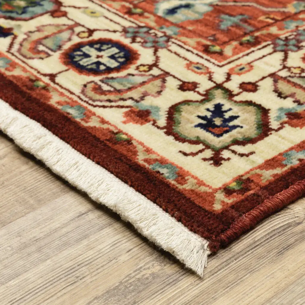 2' X 3' Red Ivory Orange And Blue Oriental Power Loom Stain Resistant Area Rug With Fringe - Image 5