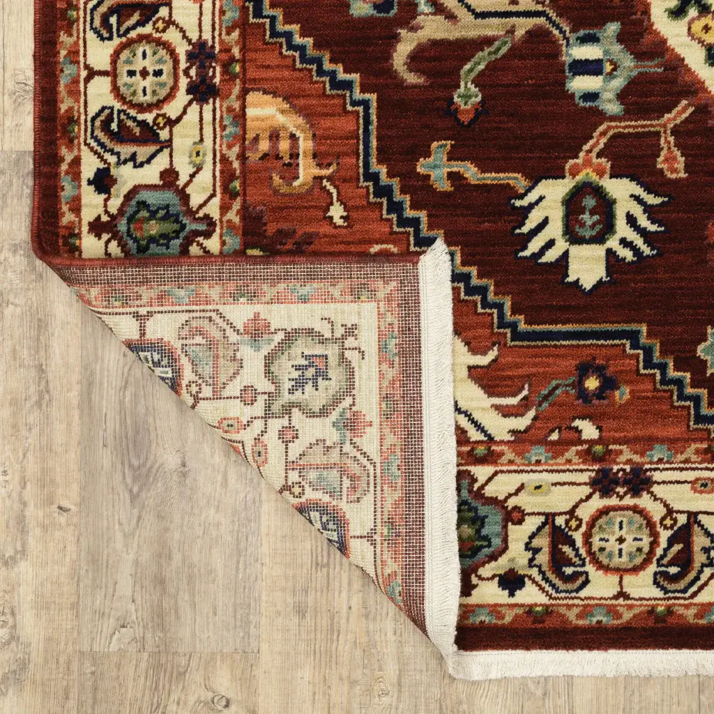 2' X 3' Red Ivory Orange And Blue Oriental Power Loom Stain Resistant Area Rug With Fringe - Image 7