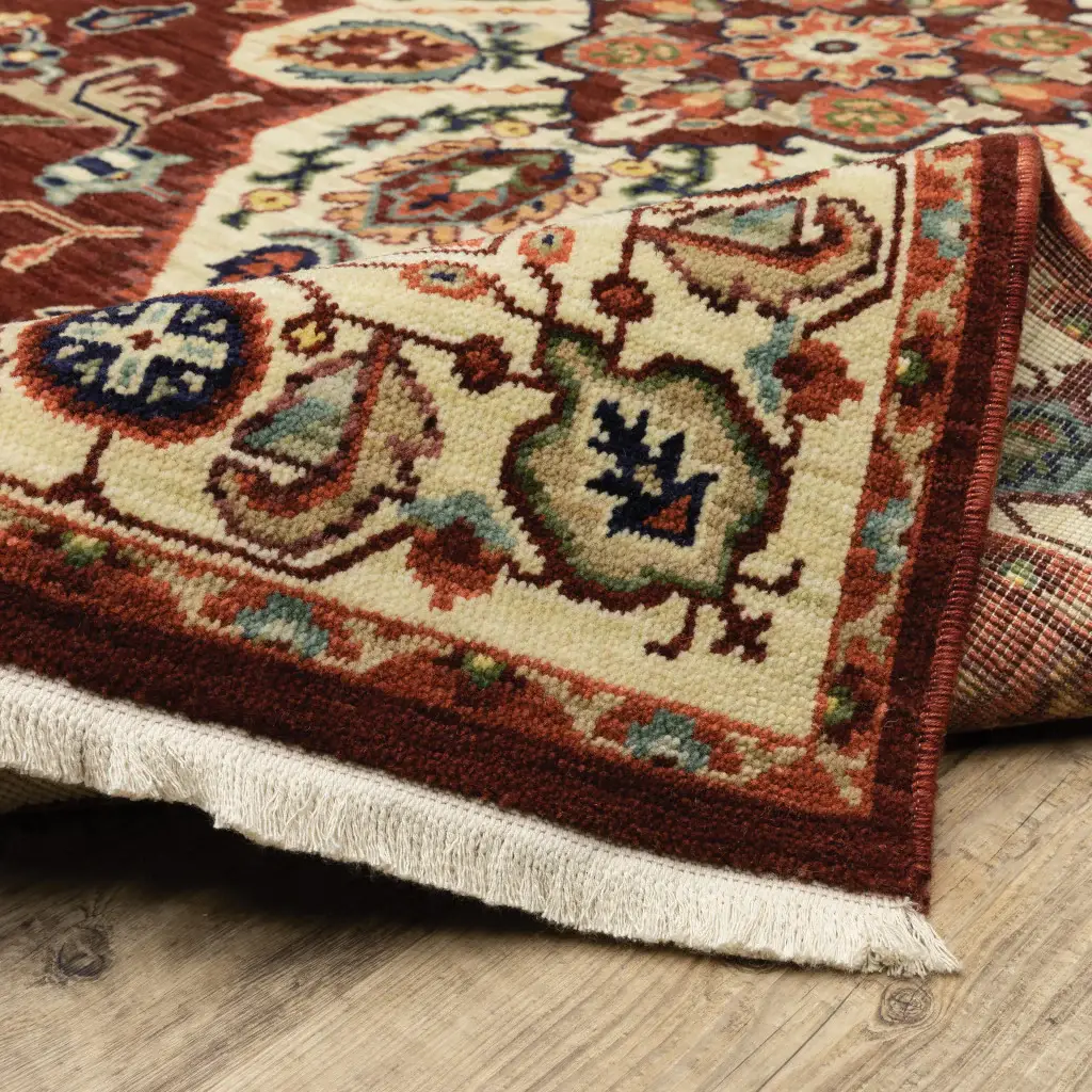 2' X 3' Red Ivory Orange And Blue Oriental Power Loom Stain Resistant Area Rug With Fringe - Image 8