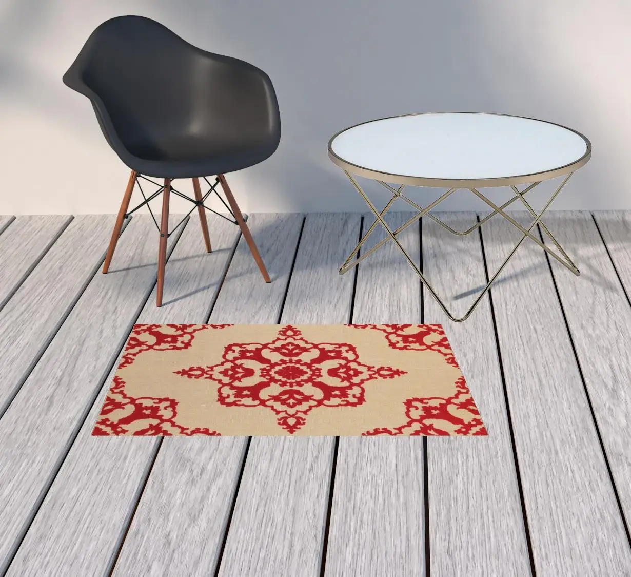 2' X 3' Red Oriental Stain Resistant Indoor Outdoor Area Rug - Image 2