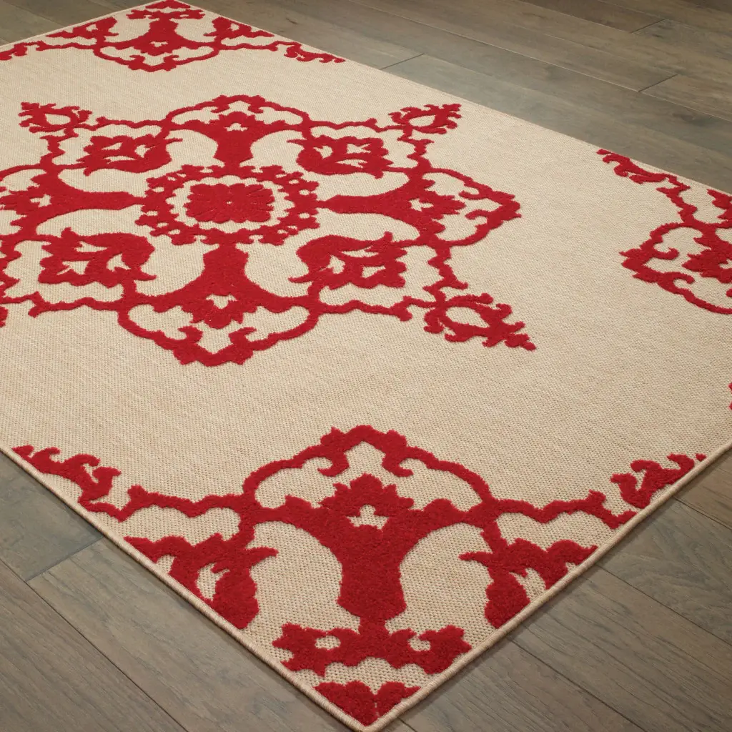2' X 3' Red Oriental Stain Resistant Indoor Outdoor Area Rug - Image 4
