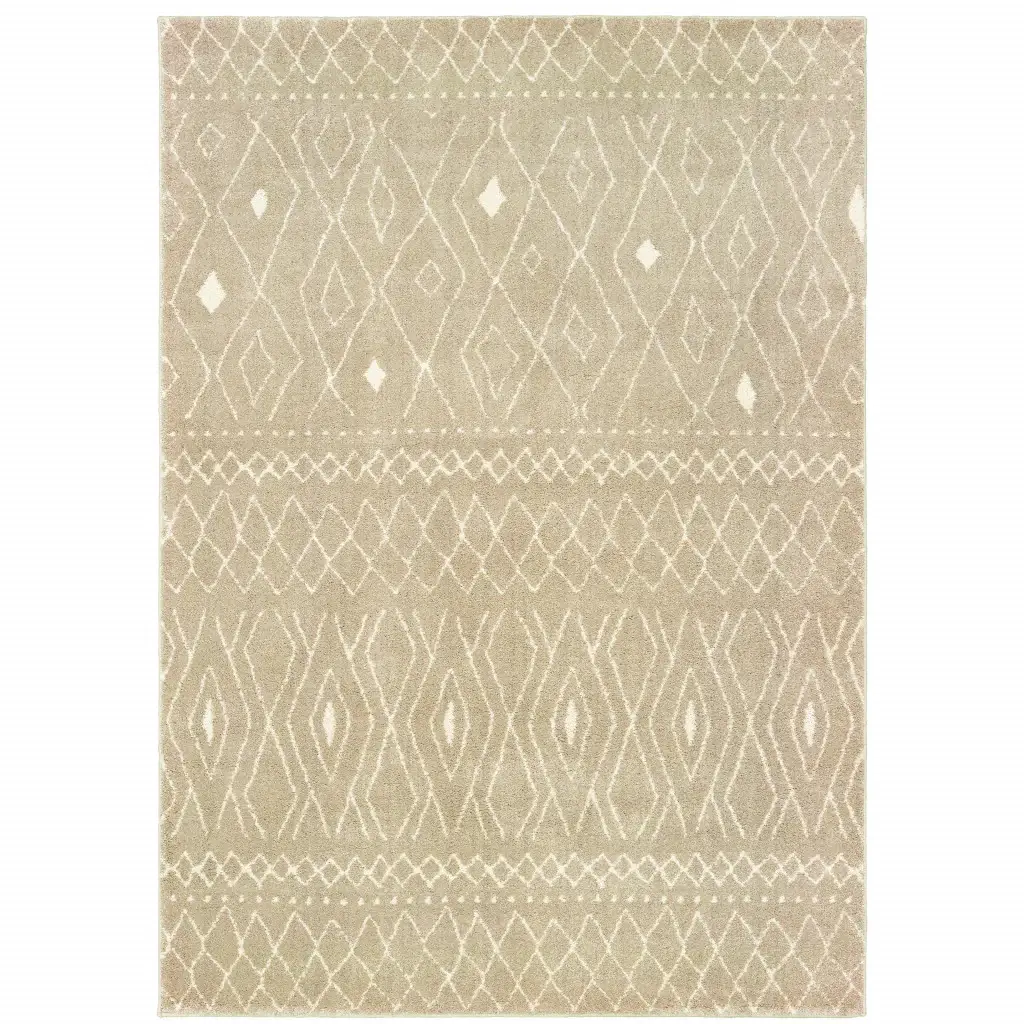 2' X 3' Sand And Ivory Geometric Power Loom Stain Resistant Area Rug