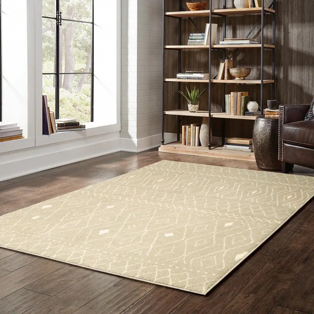 2' X 3' Sand And Ivory Geometric Power Loom Stain Resistant Area Rug - Image 5