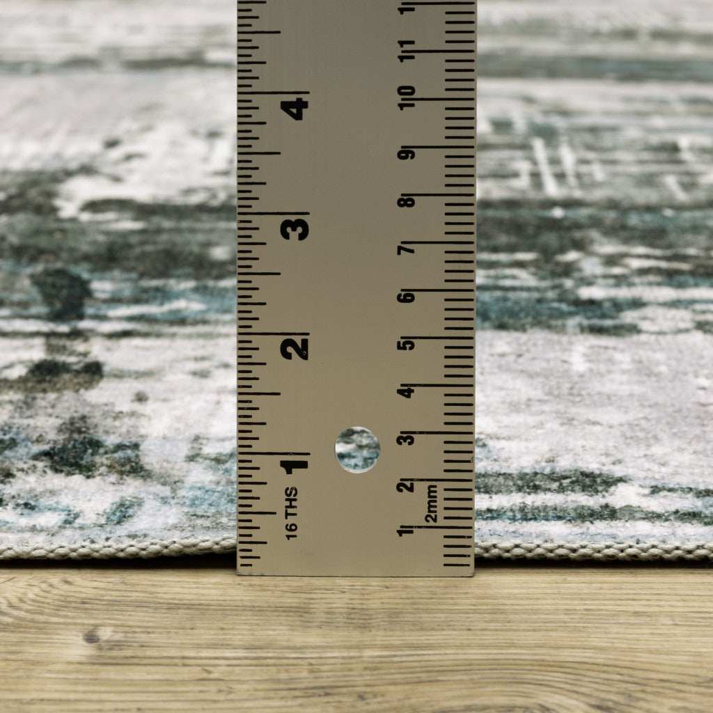 2' X 3' Silver Grey Teal Blue And Charcoal Abstract Printed Stain Resistant Non Skid Area Rug - Image 7