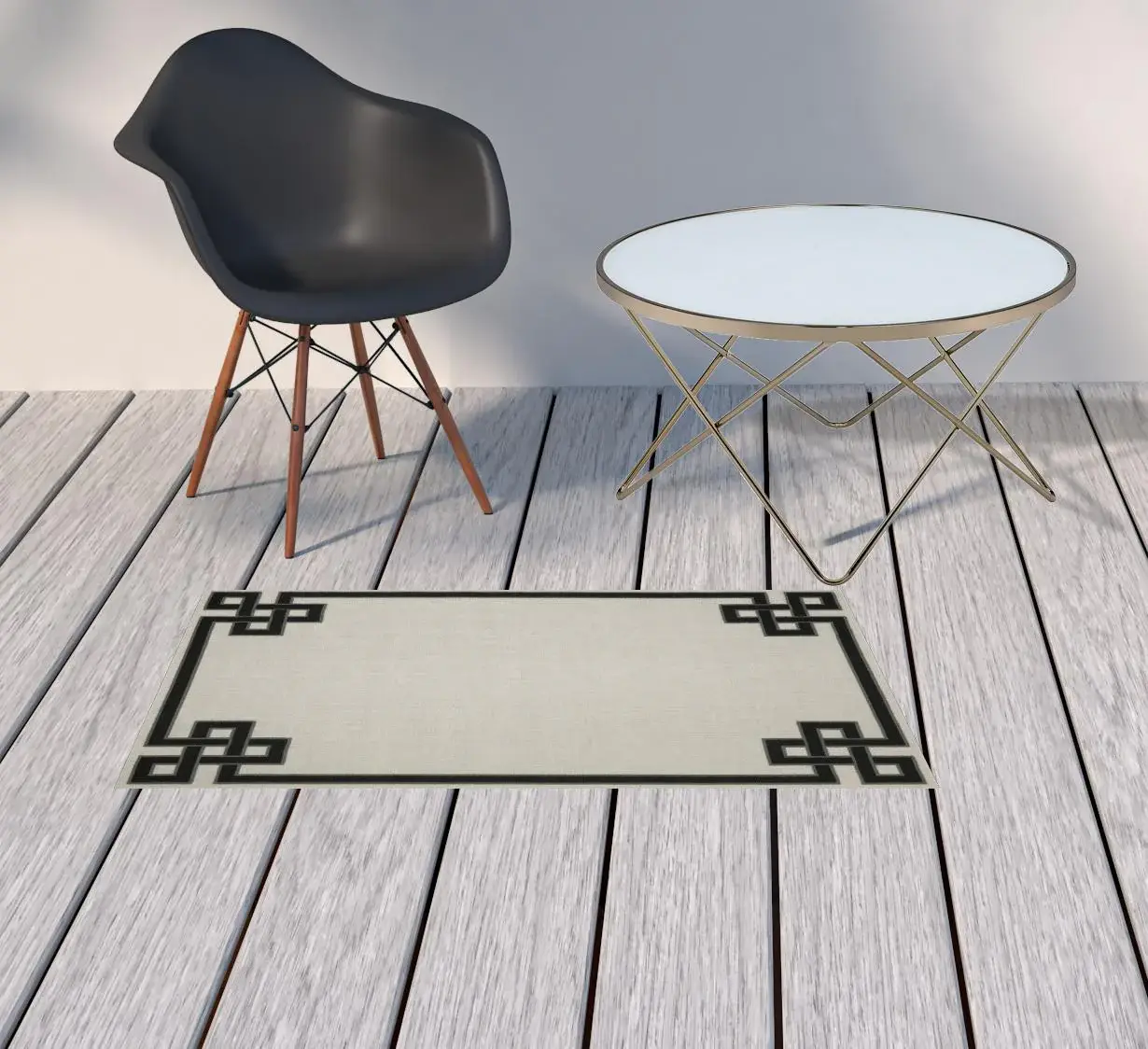 2' X 4' Beige and Black Stain Resistant Indoor Outdoor Area Rug - Image 2