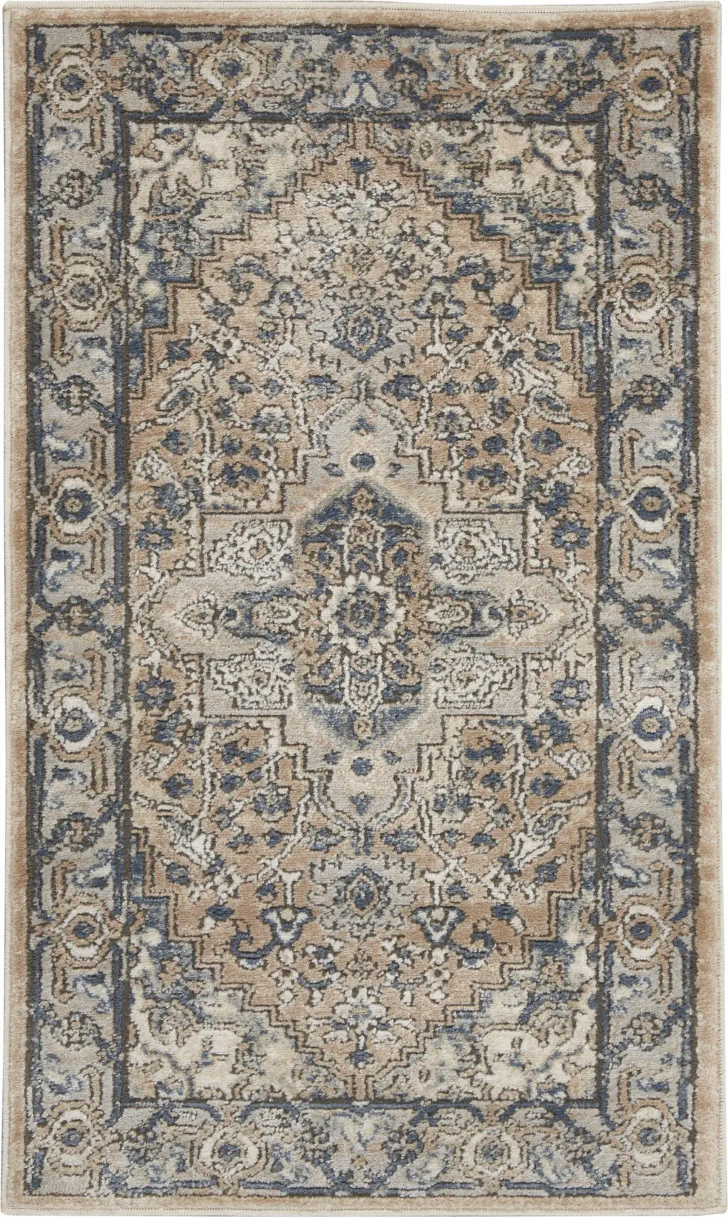 2' X 4' Beige And Grey Oriental Power Loom Non Skid Area Rug