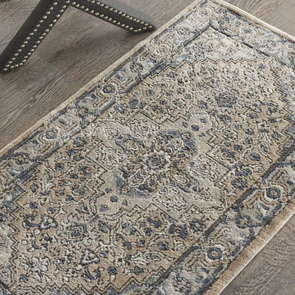 2' X 4' Beige And Grey Oriental Power Loom Non Skid Area Rug - Image 8