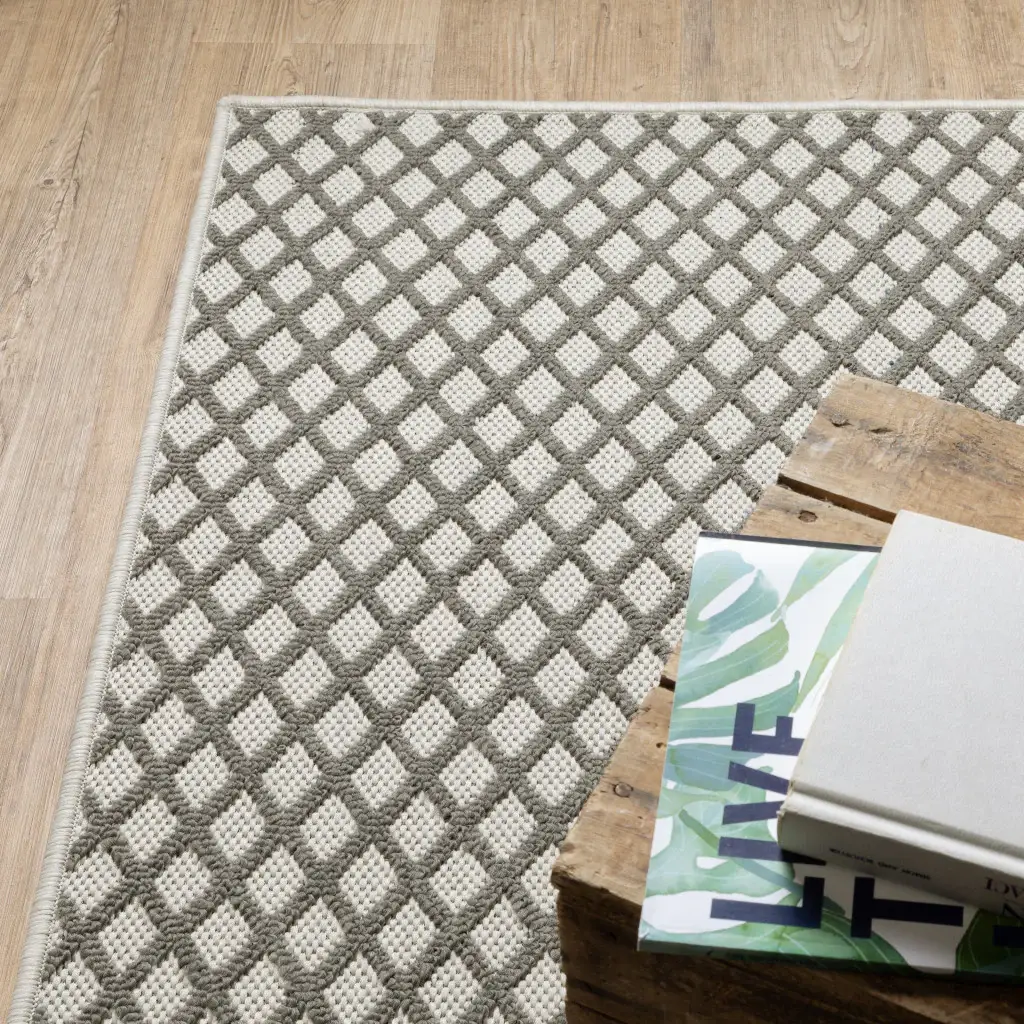 2' X 4' Beige Geometric Stain Resistant Indoor Outdoor Area Rug - Image 5