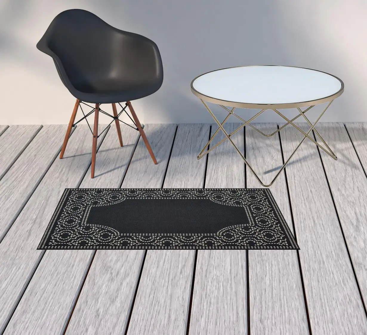 2' X 4' Black and Ivory Stain Resistant Indoor Outdoor Area Rug - Image 2