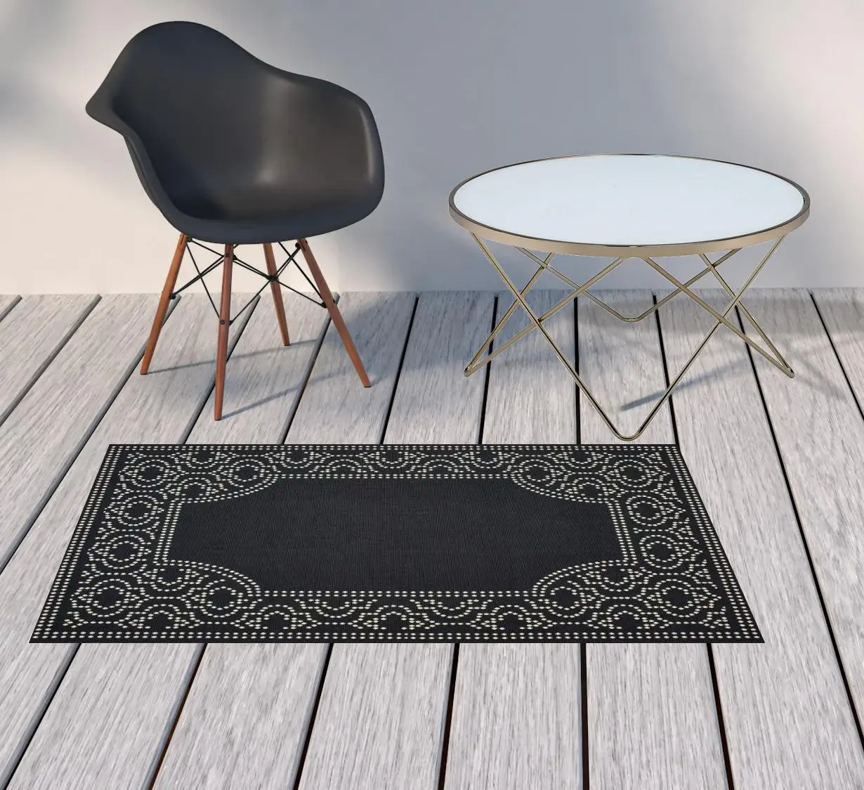 2' X 4' Black and Ivory Stain Resistant Indoor Outdoor Area Rug - Image 2