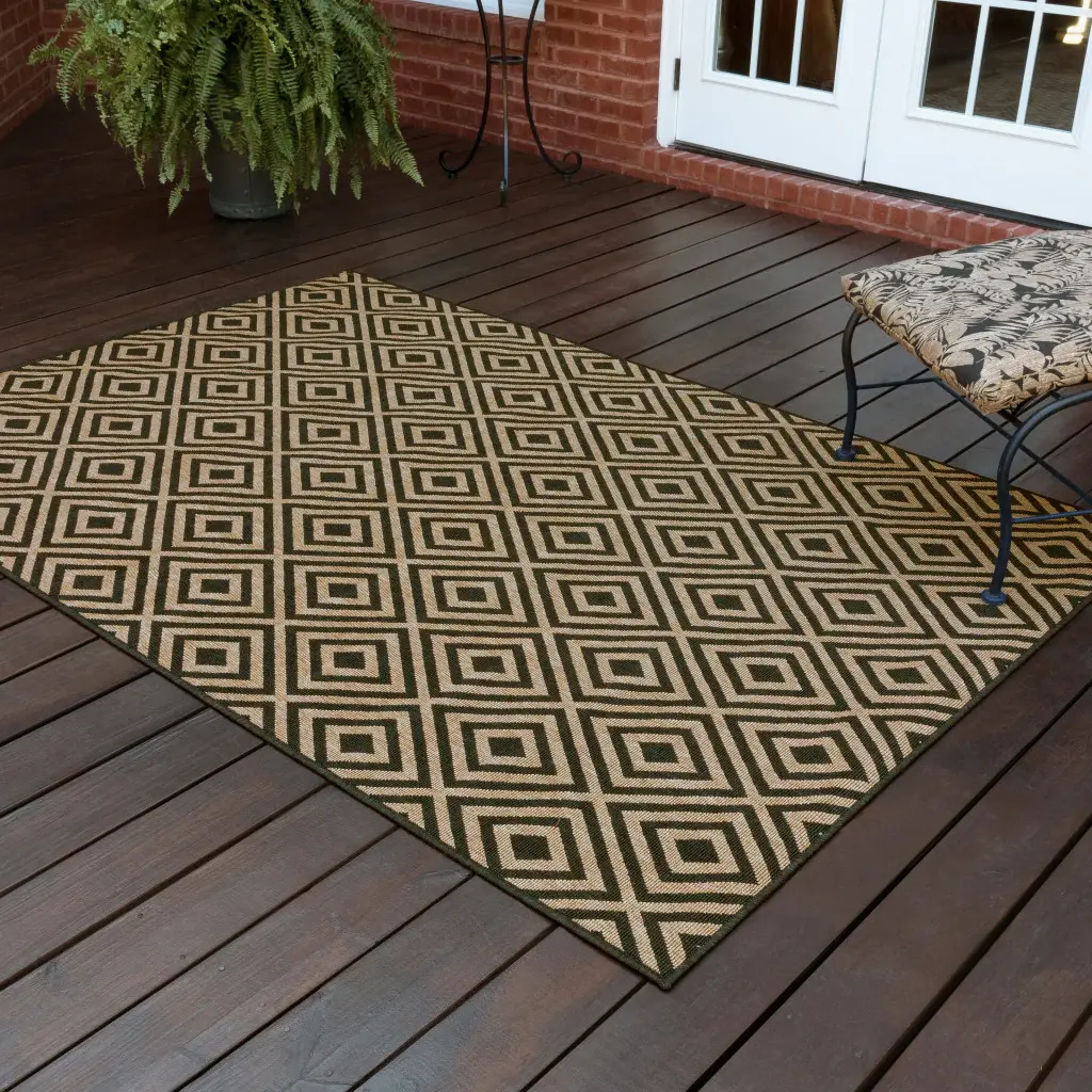 2' X 4' Black and Tan Geometric Stain Resistant Indoor Outdoor Area Rug - Image 9