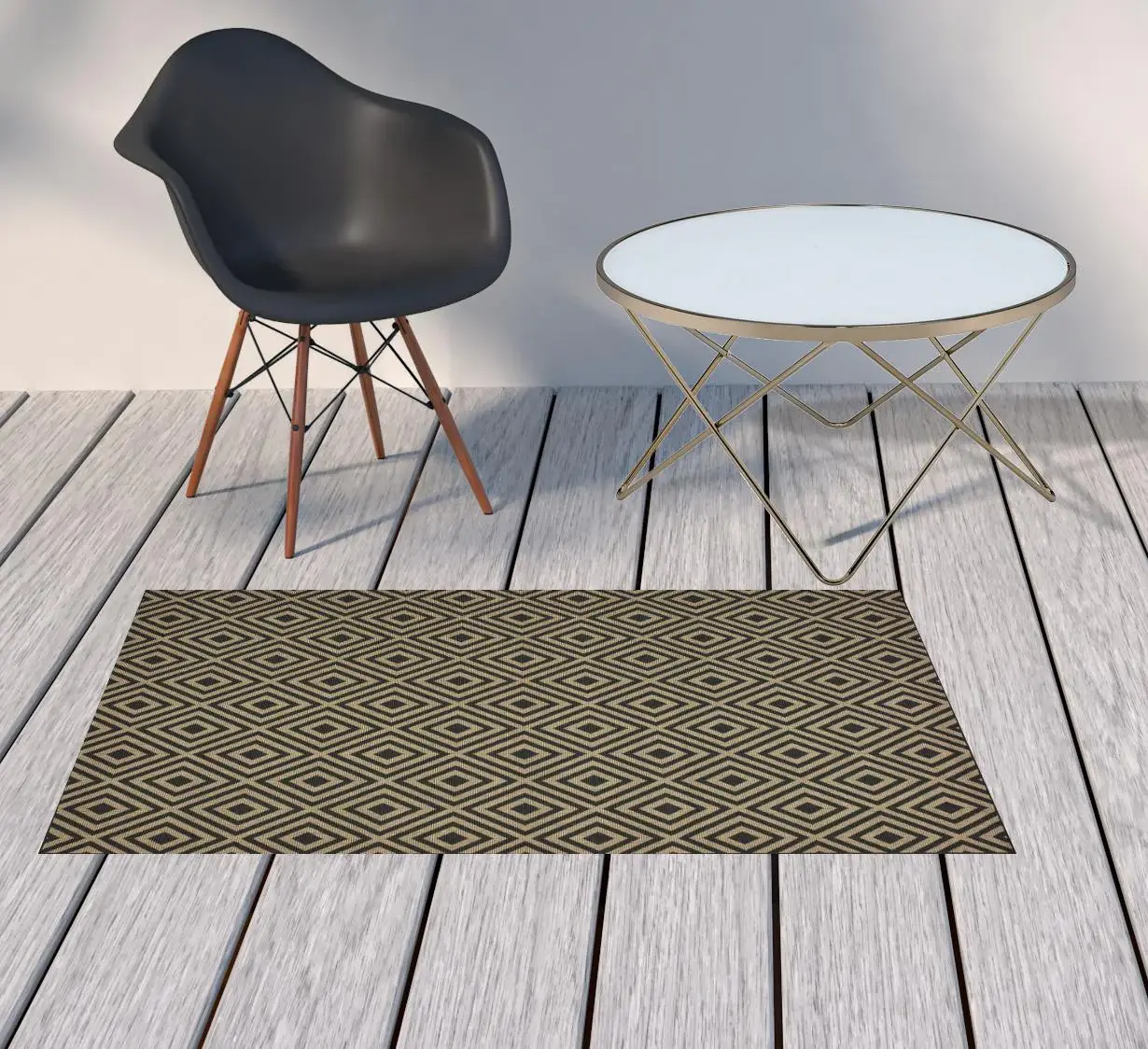 2' X 4' Black and Tan Geometric Stain Resistant Indoor Outdoor Area Rug - Image 2