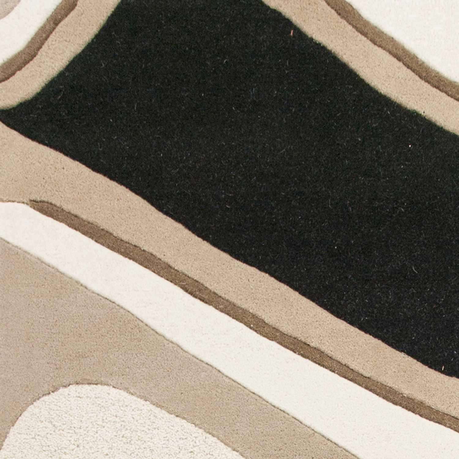 2' X 4' Black Or Beige Waves Wool Area Rug - Image 2