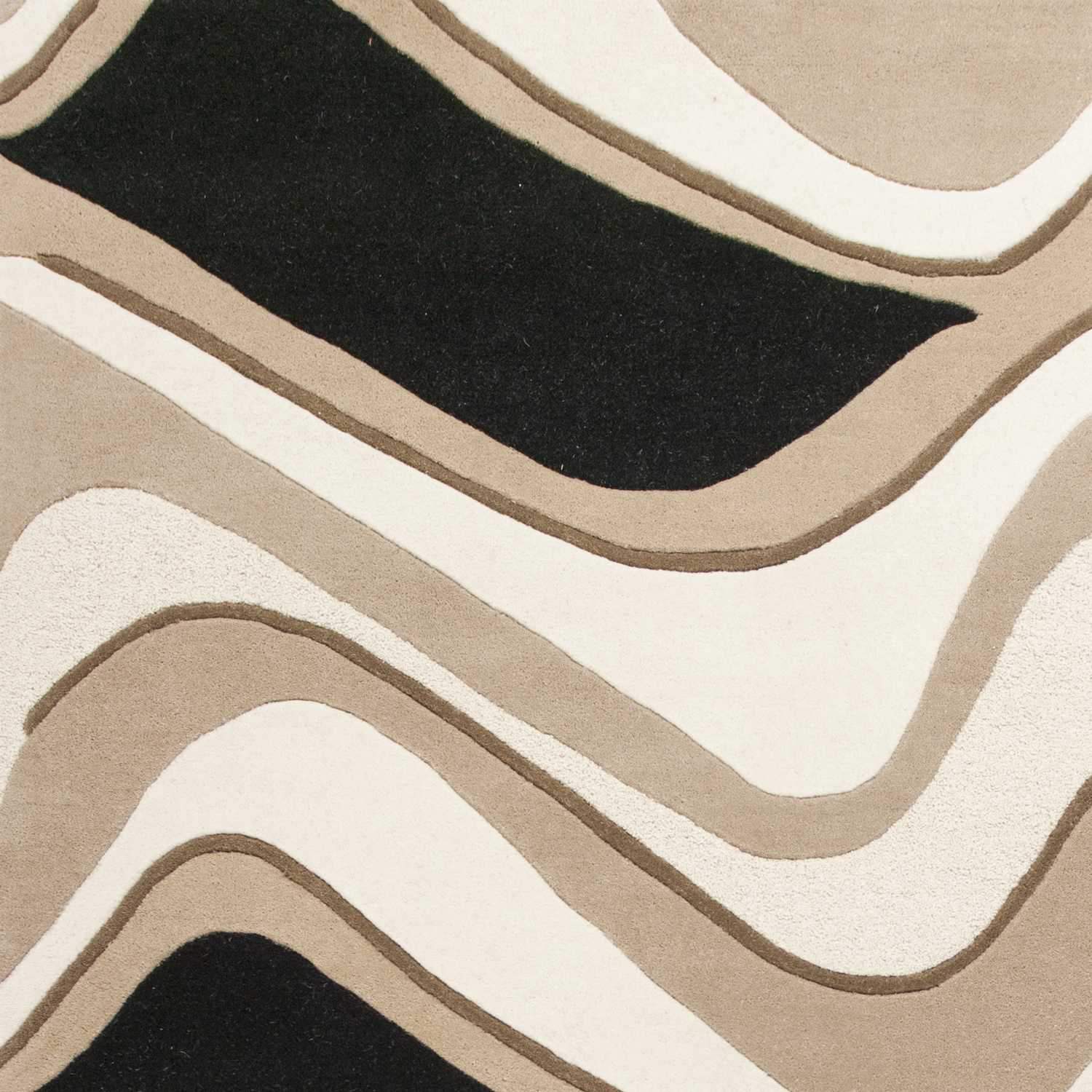 2' X 4' Black Or Beige Waves Wool Area Rug - Image 3
