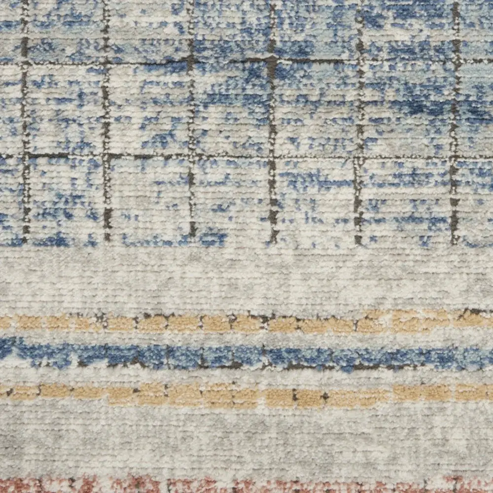 2' X 4' Blue Abstract Power Loom Distressed Non Skid Area Rug - Image 4