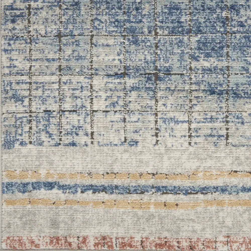 2' X 4' Blue Abstract Power Loom Distressed Non Skid Area Rug - Image 5