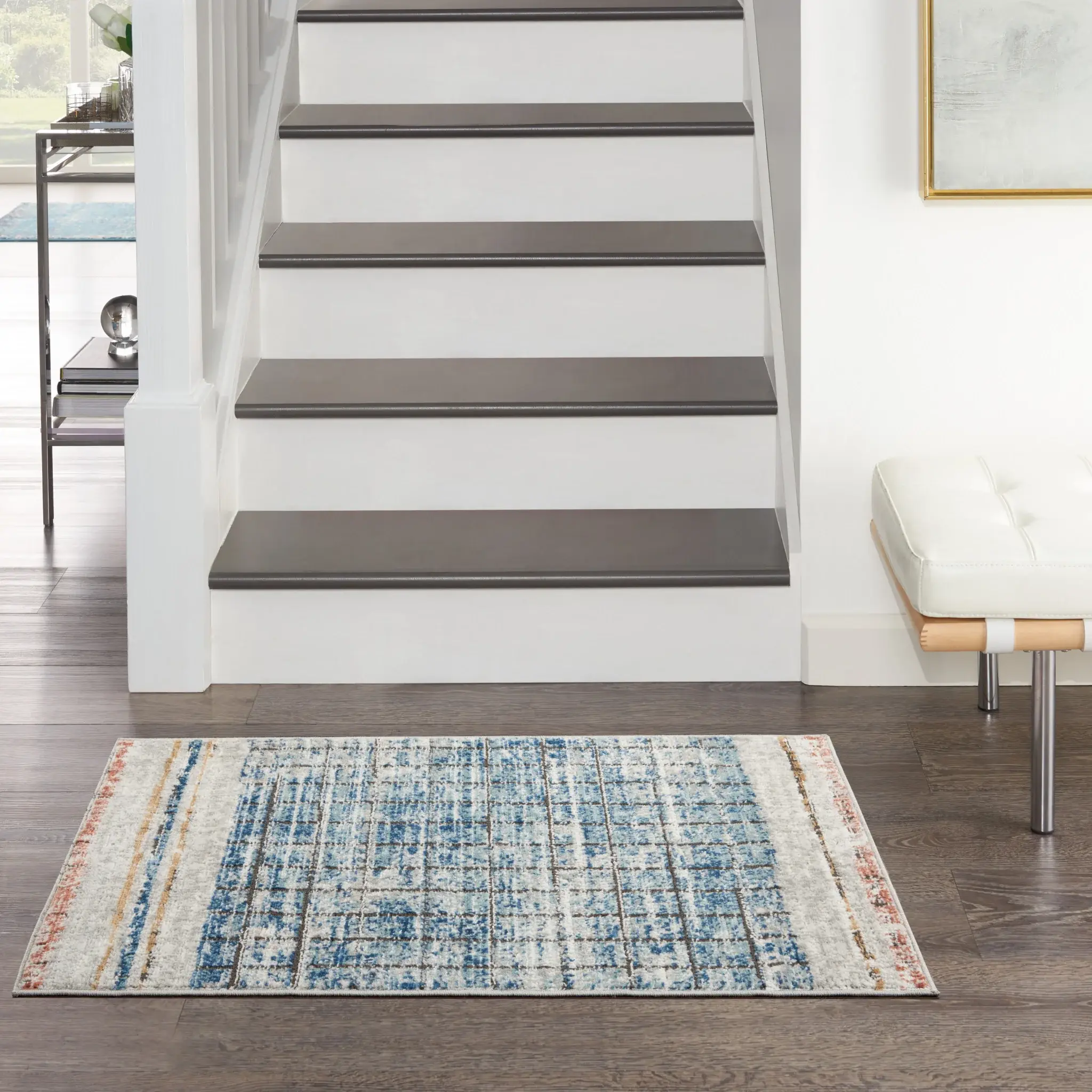 2' X 4' Blue Abstract Power Loom Distressed Non Skid Area Rug - Image 7