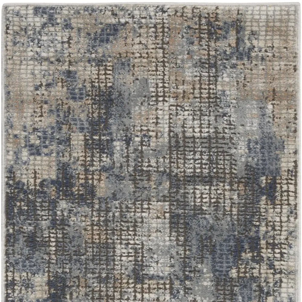 2' X 4' Blue And Beige Abstract Power Loom Distressed Non Skid Area Rug - Image 3