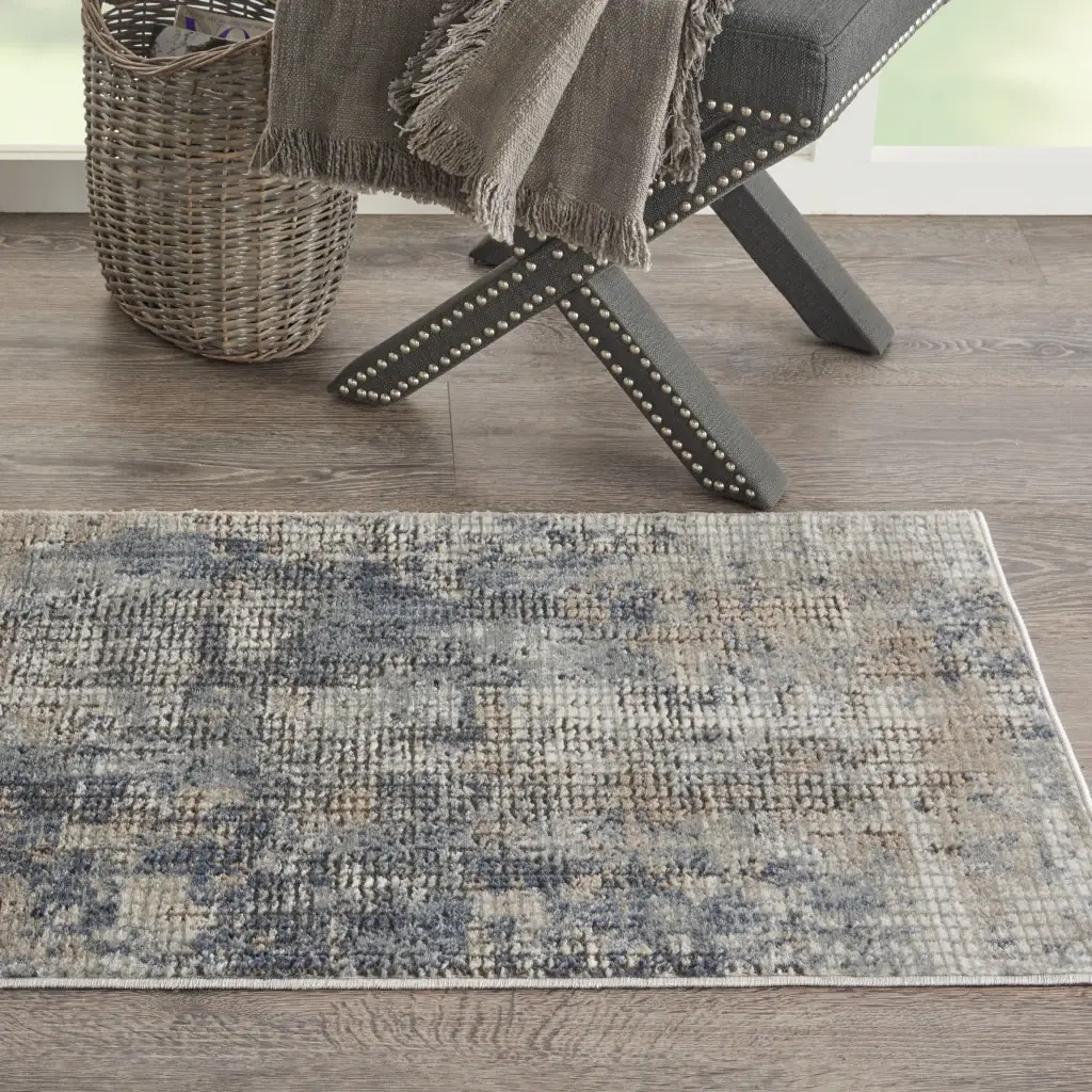 2' X 4' Blue And Beige Abstract Power Loom Distressed Non Skid Area Rug - Image 7