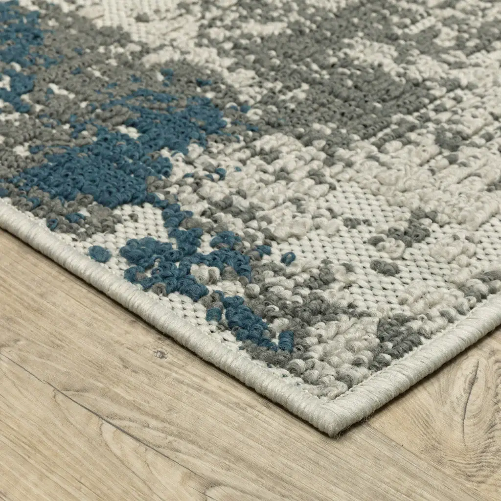 2' X 4' Blue and Beige Abstract Stain Resistant Indoor Outdoor Area Rug - Image 3