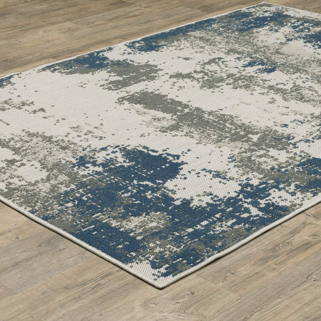2' X 4' Blue and Beige Abstract Stain Resistant Indoor Outdoor Area Rug - Image 4