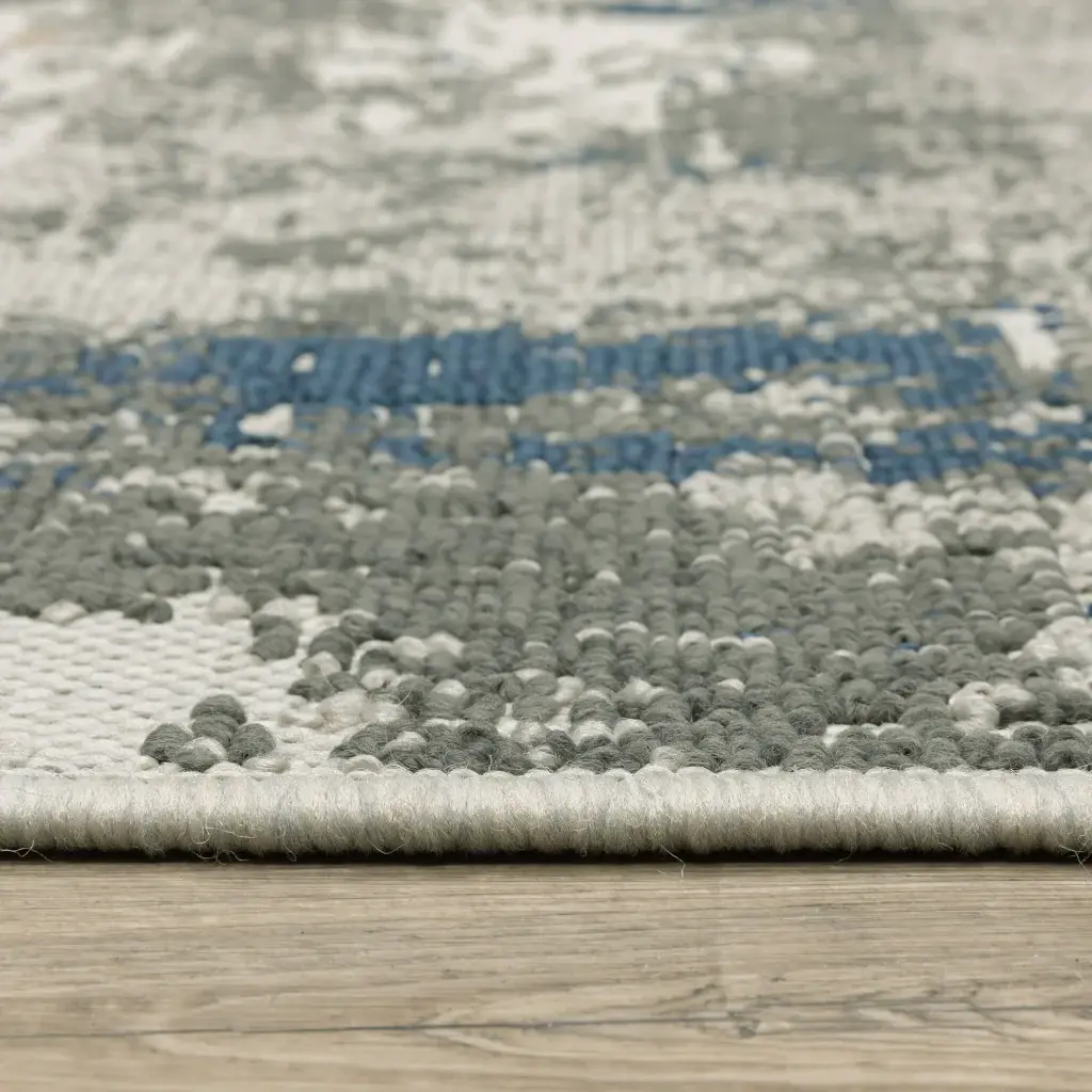 2' X 4' Blue and Beige Abstract Stain Resistant Indoor Outdoor Area Rug - Image 9