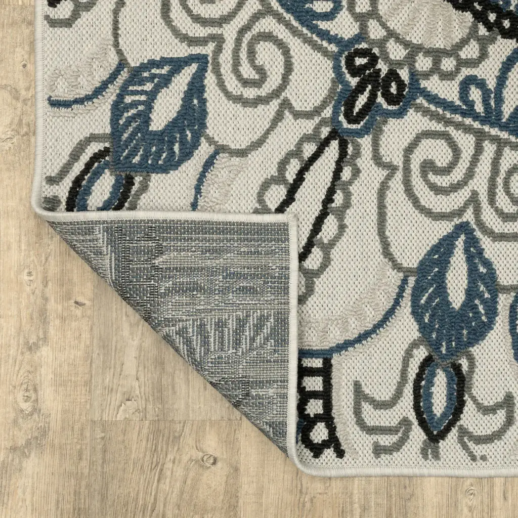 2' X 4' Blue and Beige Geometric Stain Resistant Indoor Outdoor Area Rug - Image 7