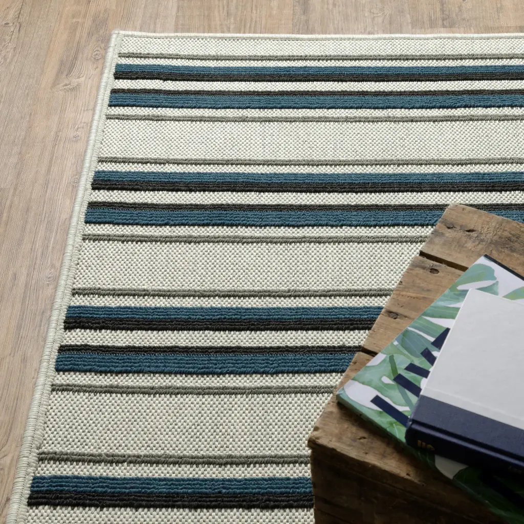 2' X 4' Blue and Beige Geometric Stain Resistant Indoor Outdoor Area Rug - Image 8