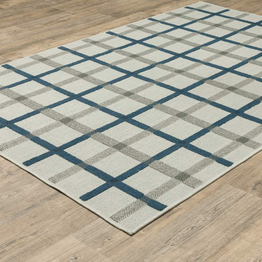 2' X 4' Blue and Beige Geometric Stain Resistant Indoor Outdoor Area Rug - Image 6