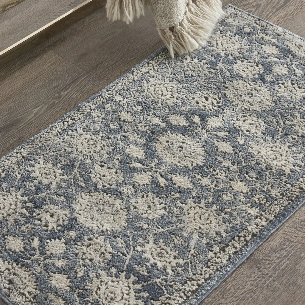2' X 4' Blue And Beige Oriental Non Skid Area Rug - Image 4