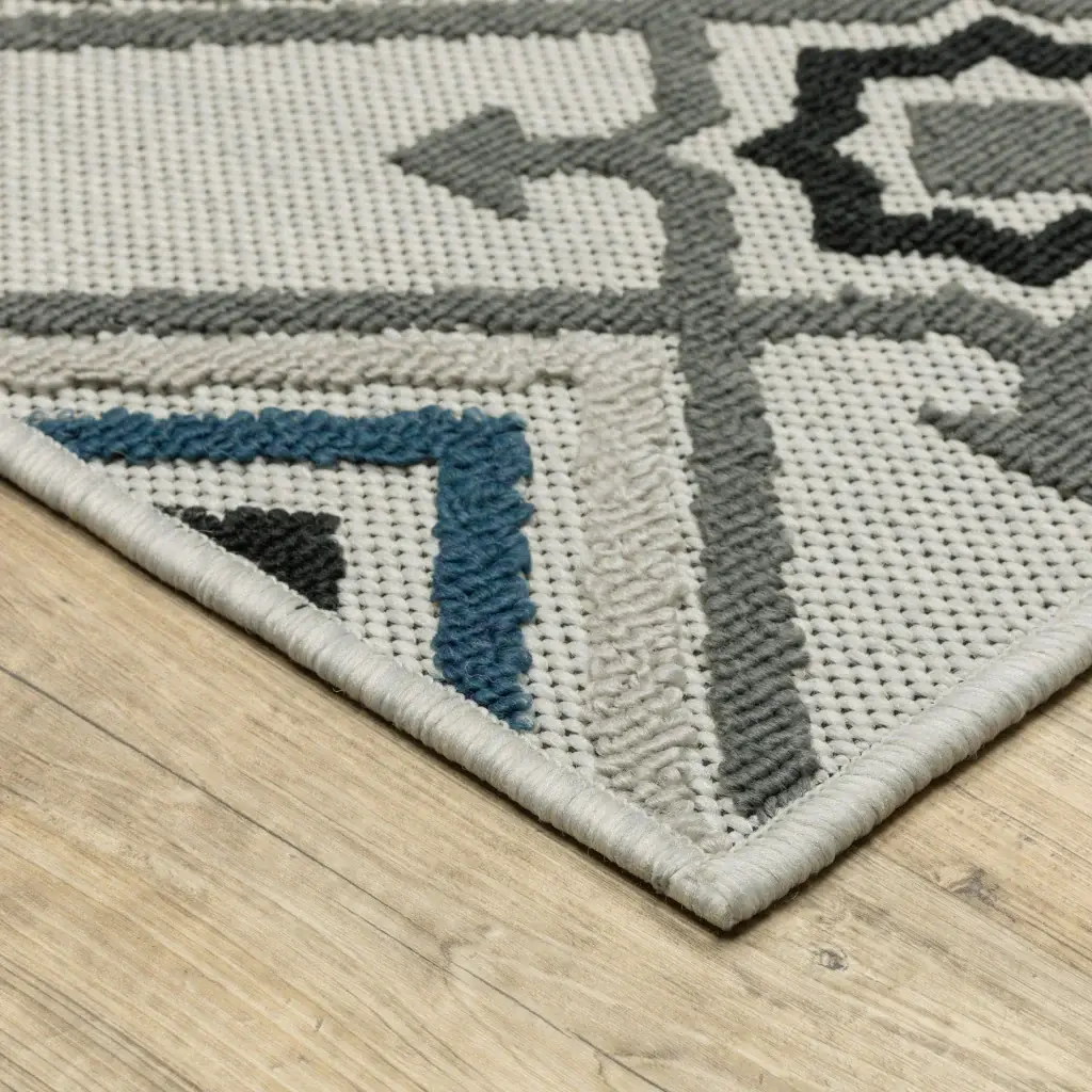 2' X 4' Blue and Beige Oriental Stain Resistant Indoor Outdoor Area Rug - Image 3