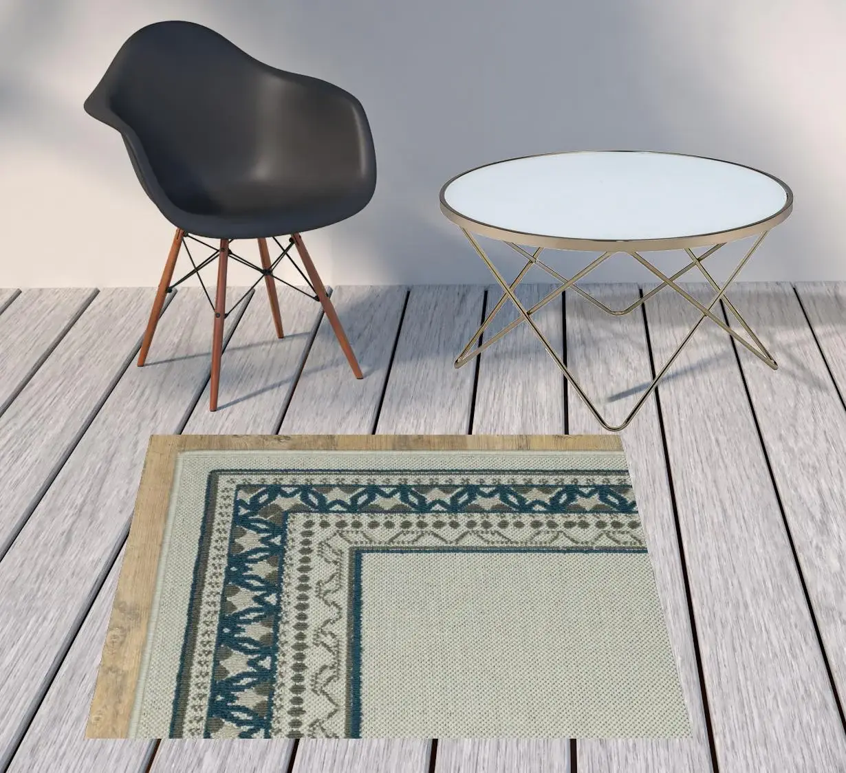2' X 4' Blue and Beige Stain Resistant Indoor Outdoor Area Rug - Image 3