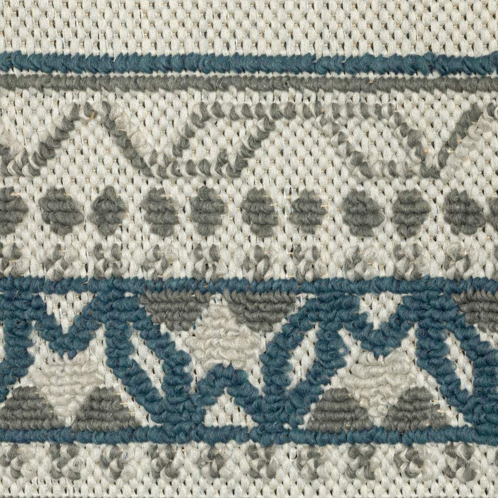 2' X 4' Blue and Beige Stain Resistant Indoor Outdoor Area Rug - Image 4